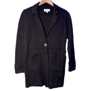 Elle Knit Blazer One Button Cardigan Women's XS Black Pockets.
